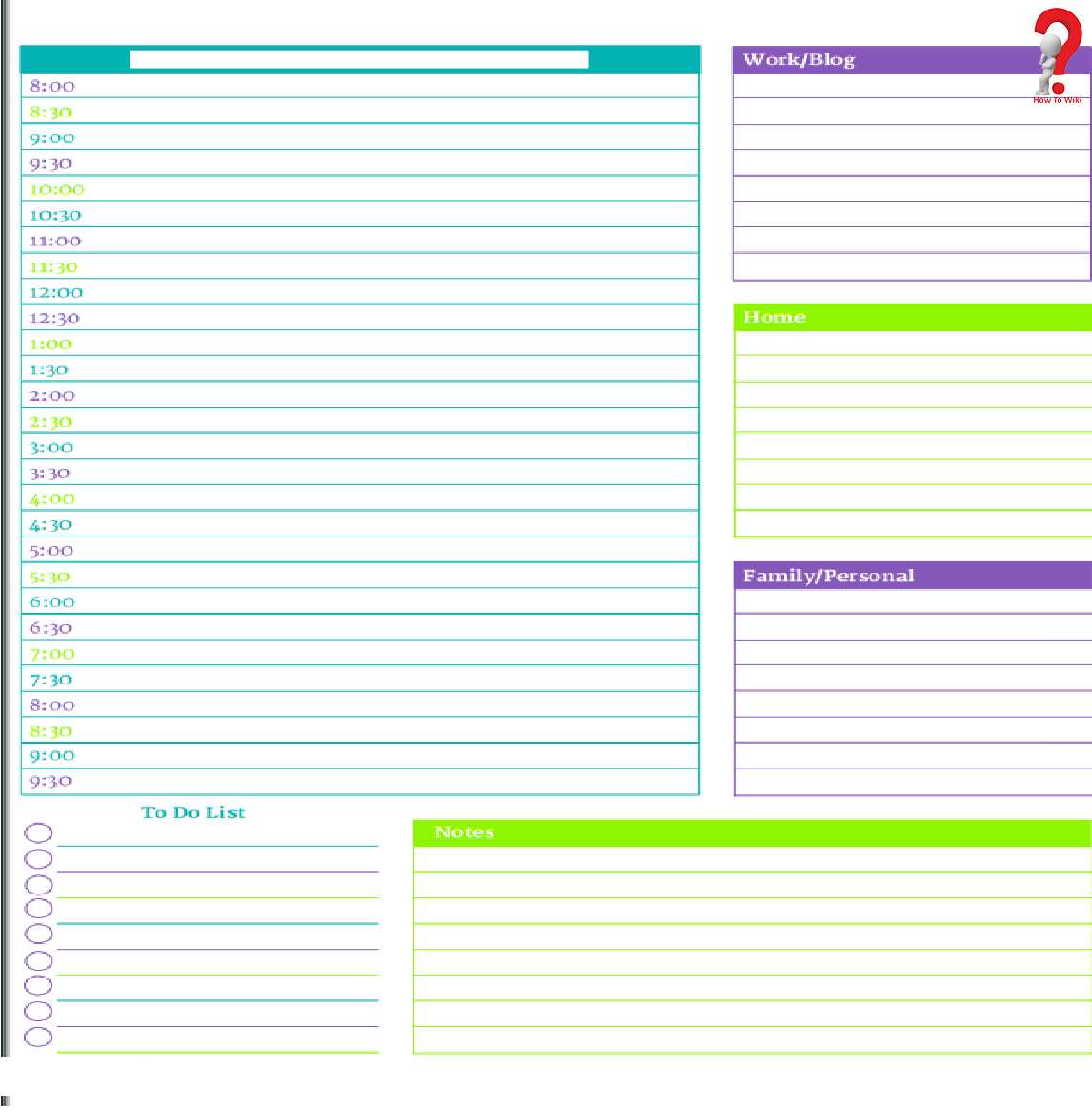 Cute Daily Hourly Planner 