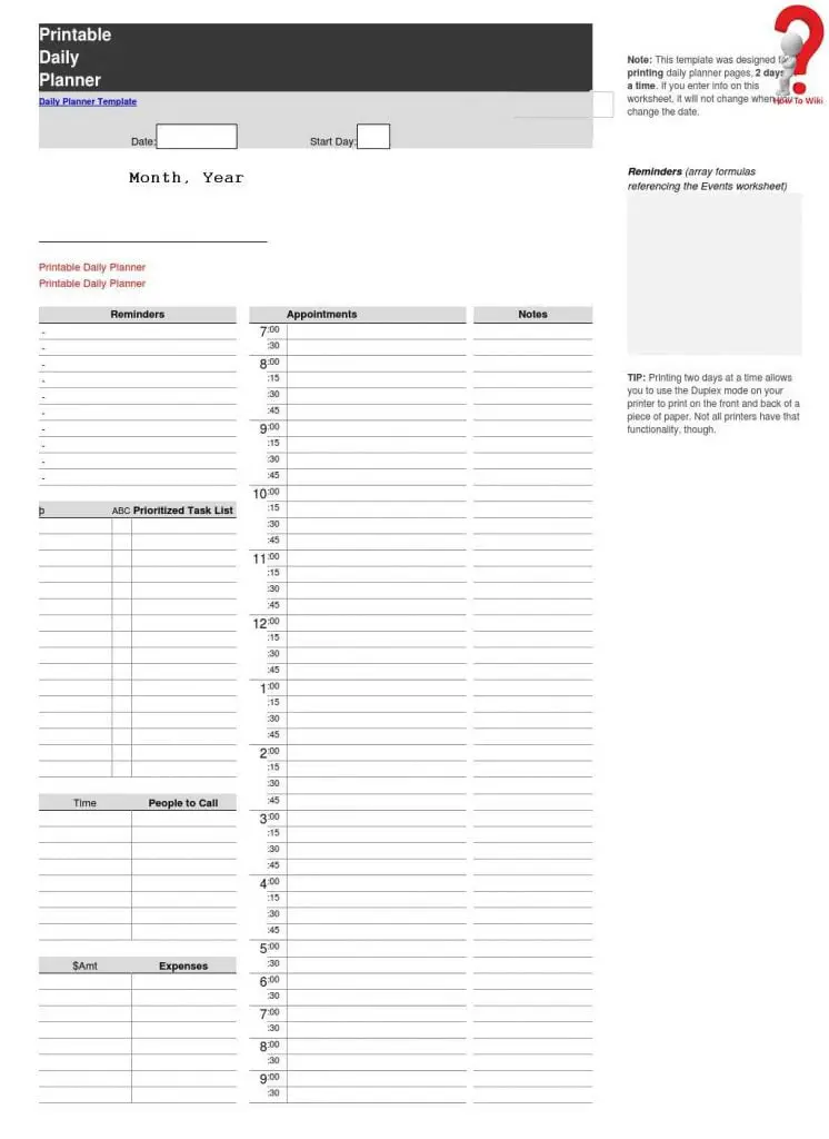 How To Use Printable Daily Planner Template [Pdf, Excel, Word] | HowToWiki