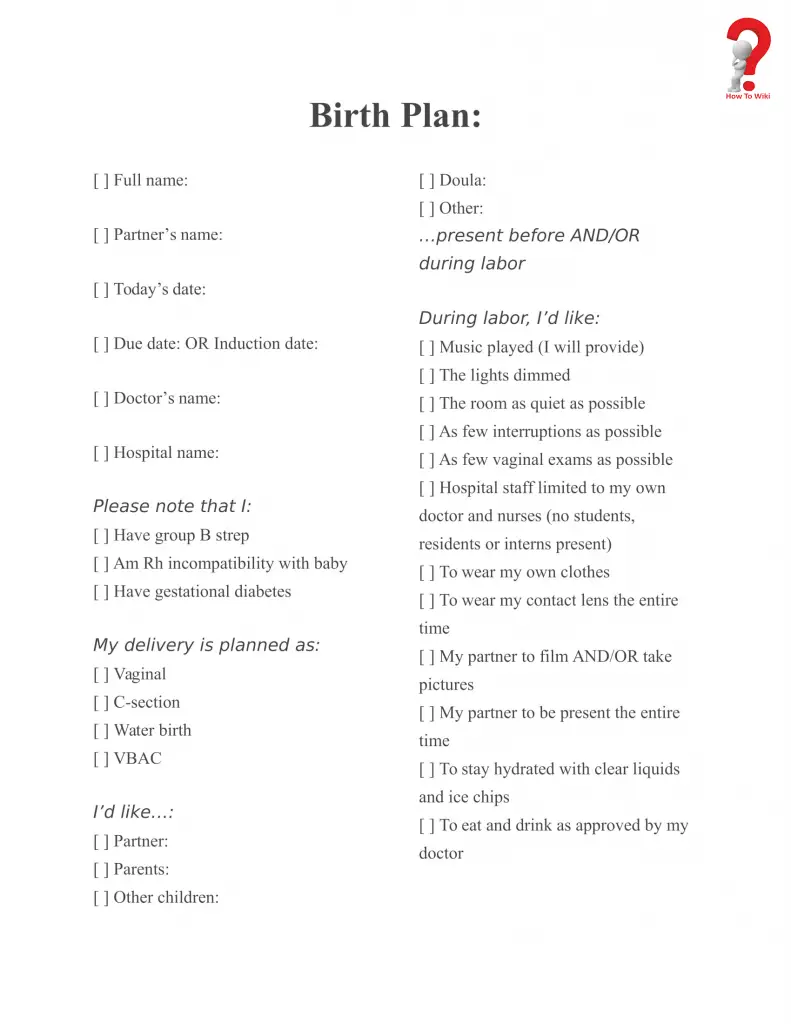 How To Write A Free Birth Plan Template HowToWiki