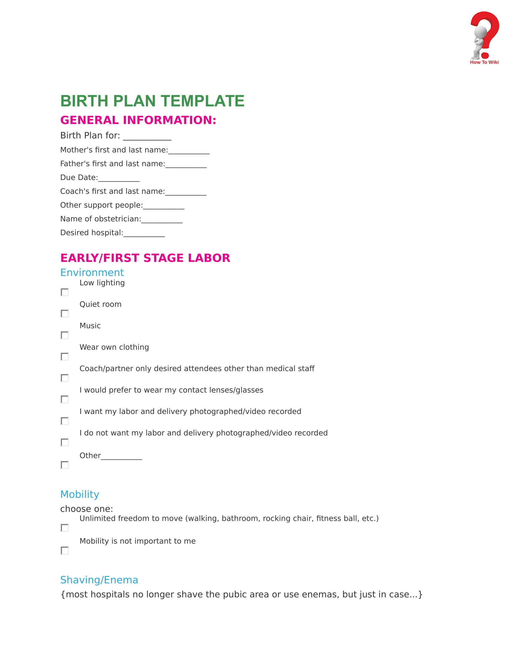 Birth Plan Template