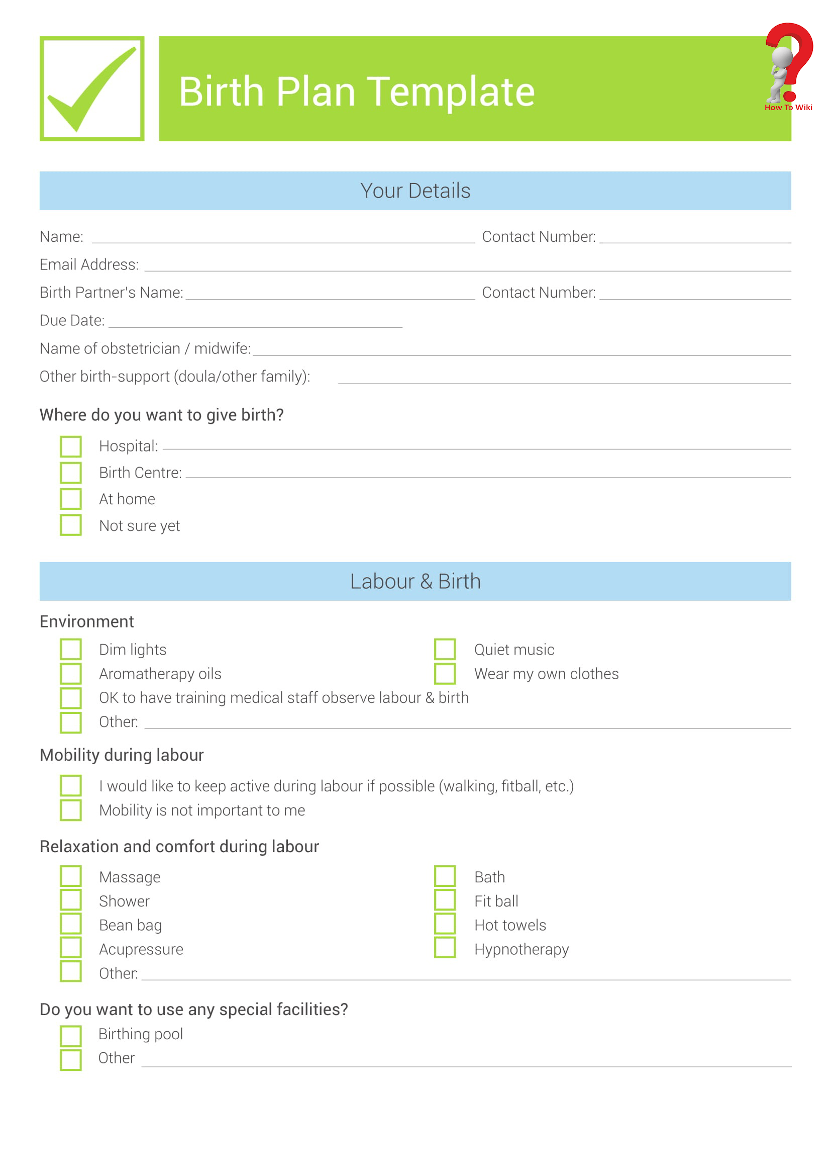 Natural Birth Plan Template