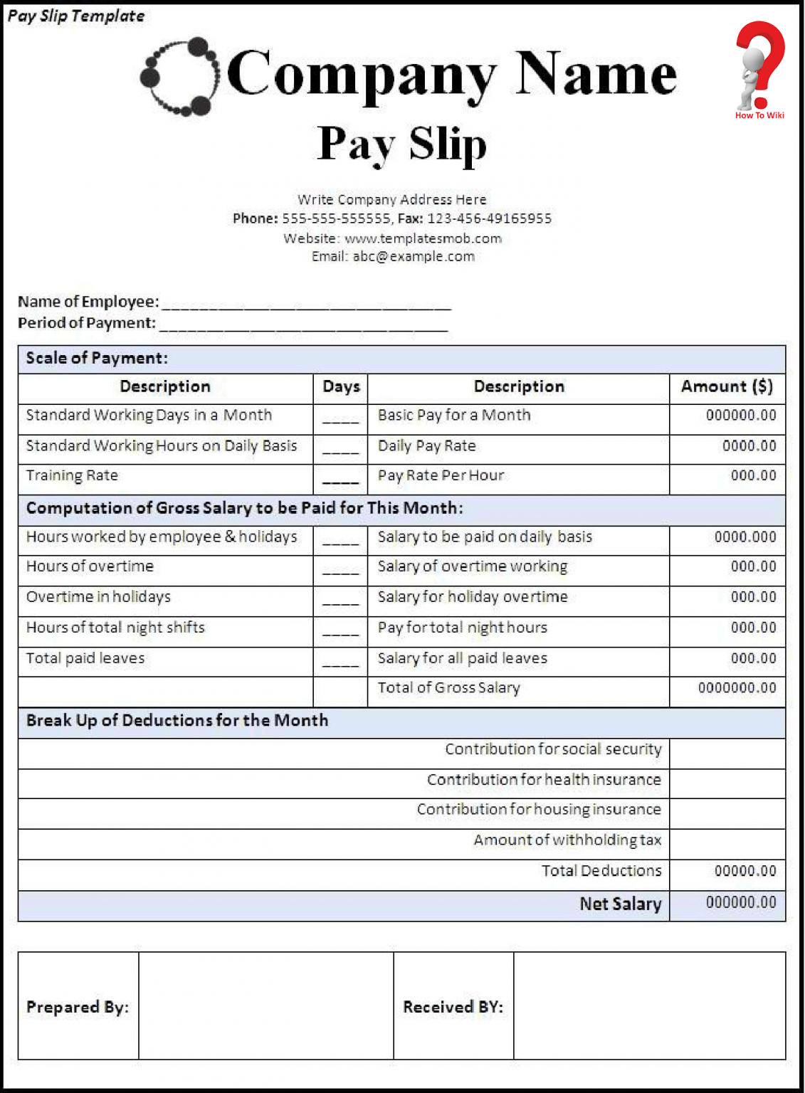 monthly salary slip format doc