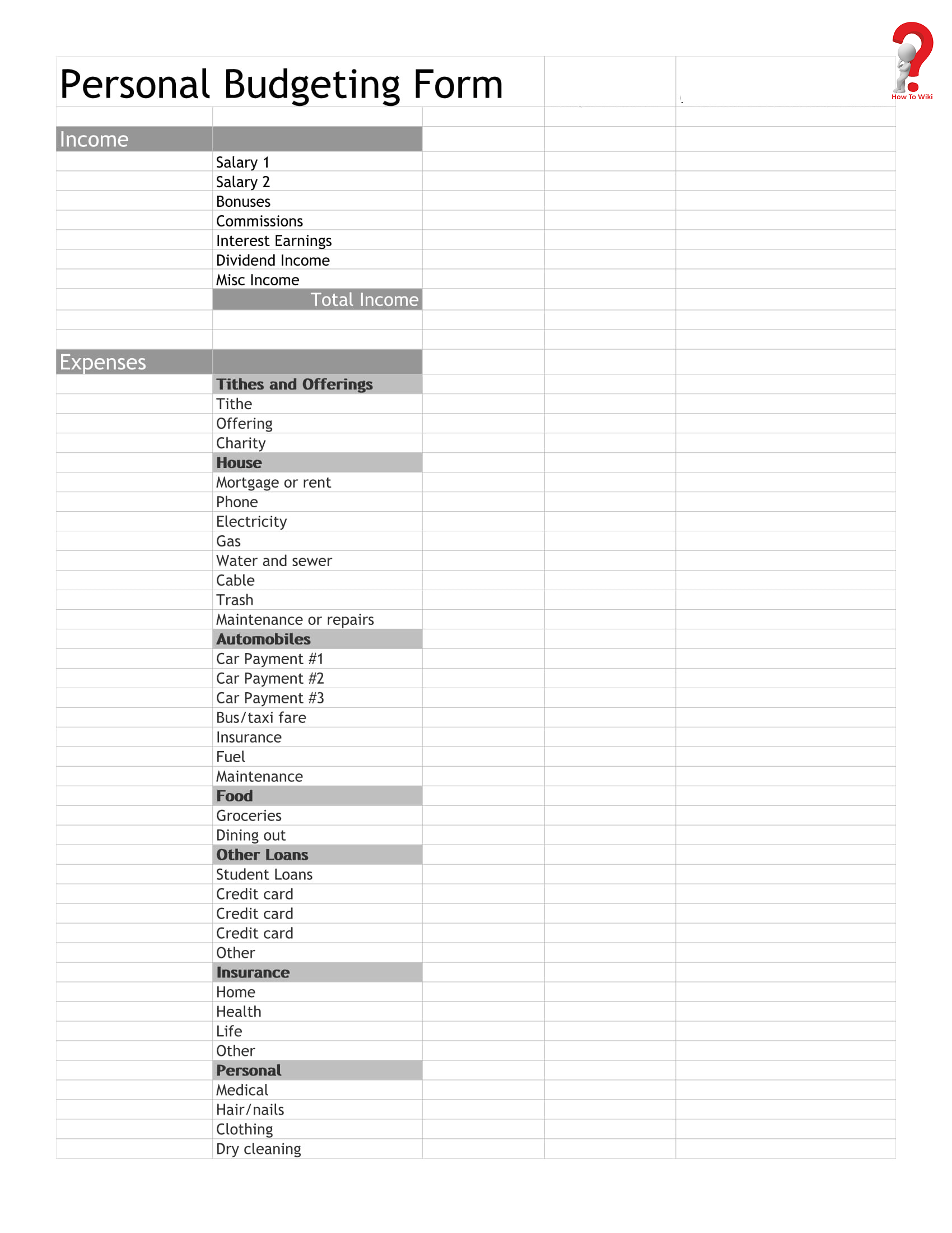 Free monthly budget template