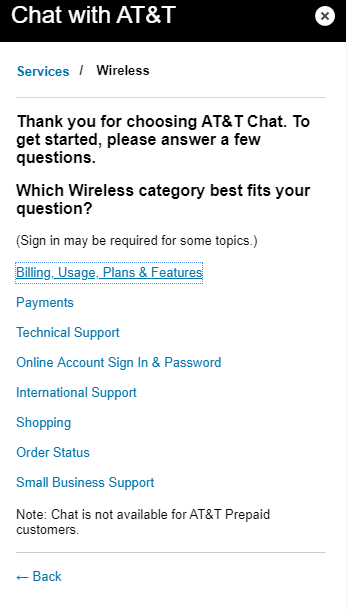 AT&T Customer Care chat