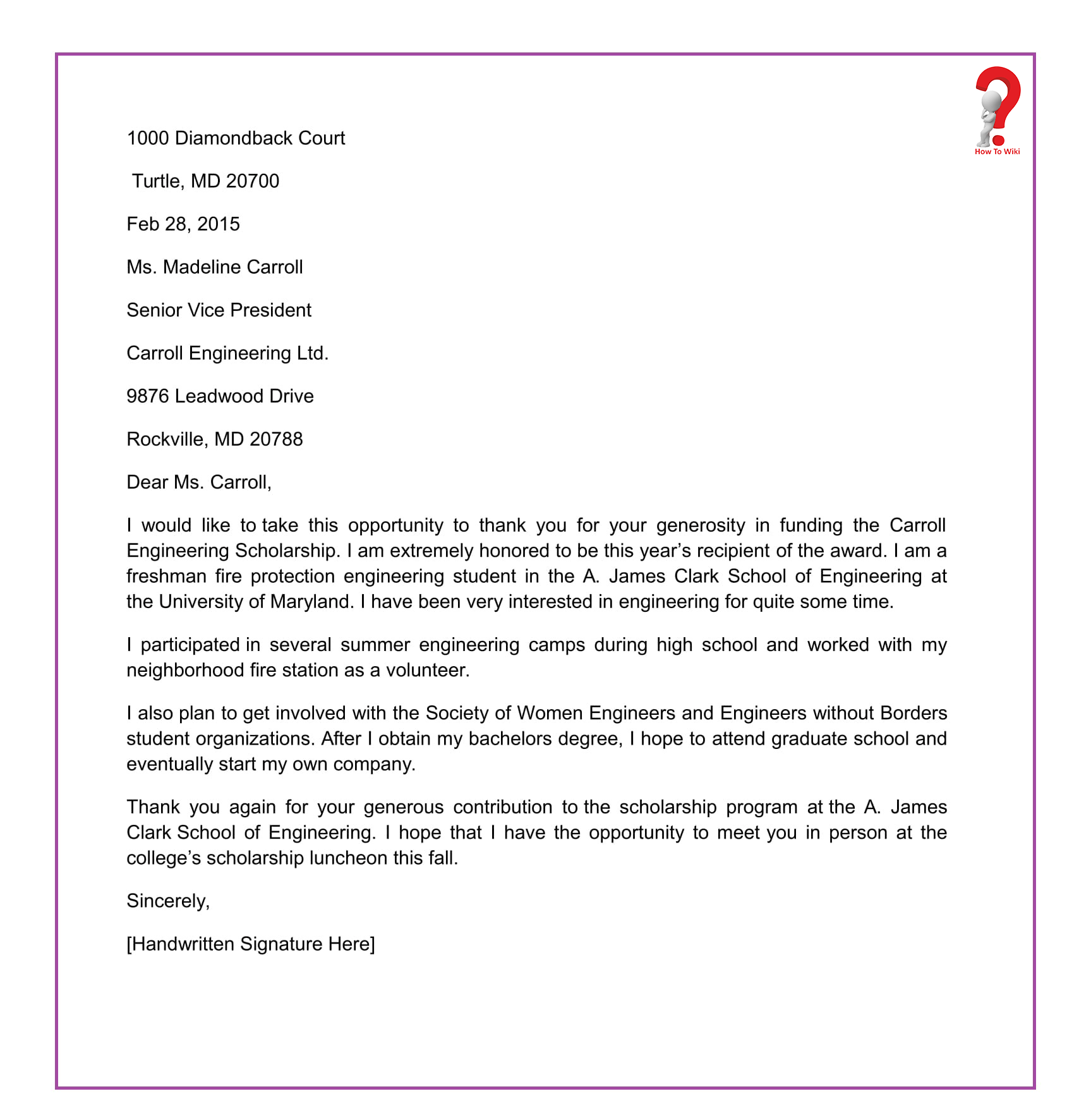 Scholarship Thank You Letter Sample