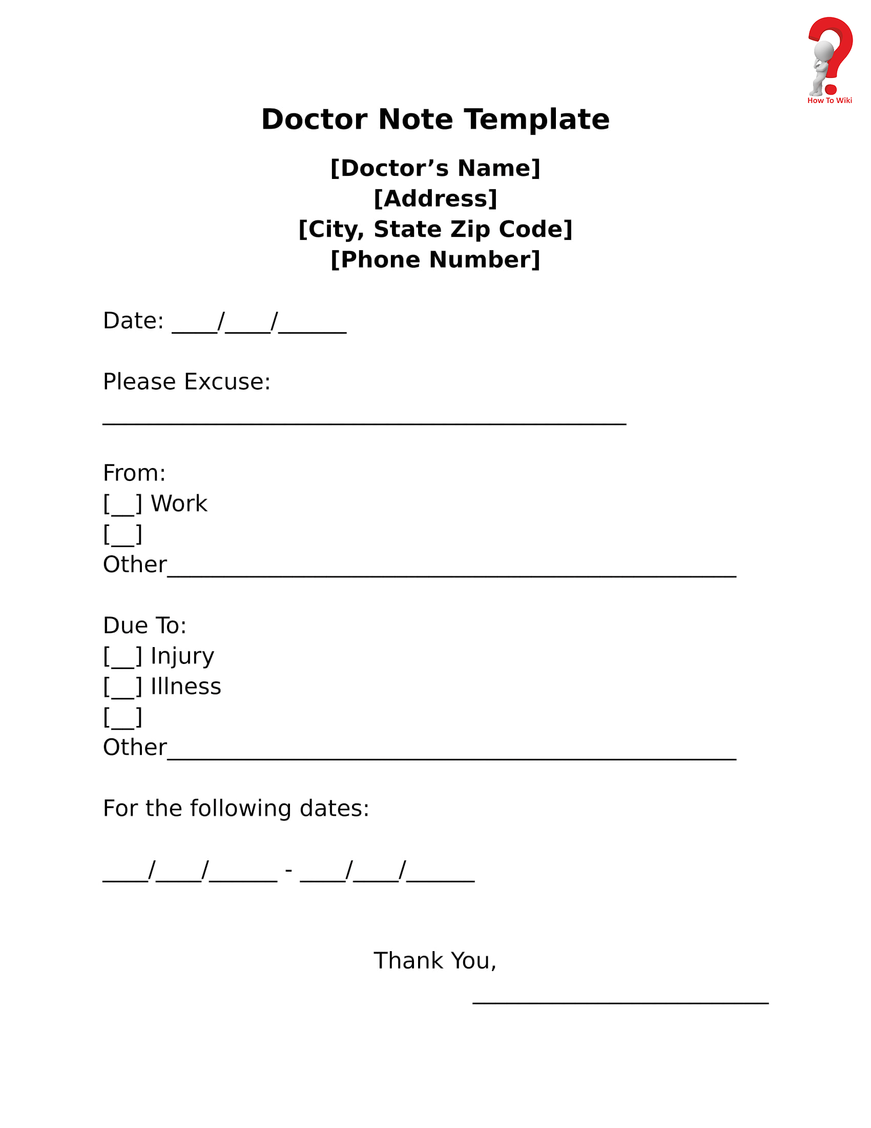 Printable Fake Doctors Note