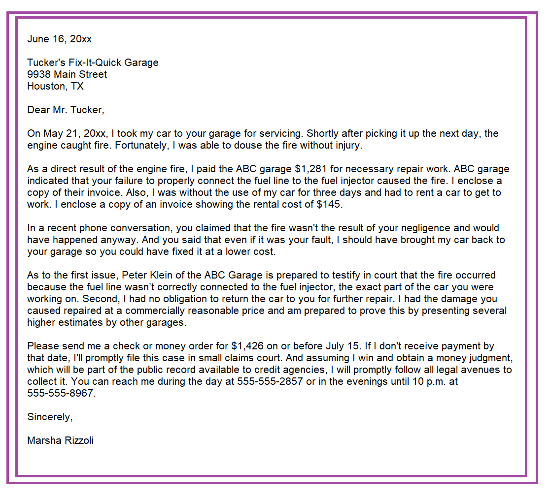 Formal demand letter