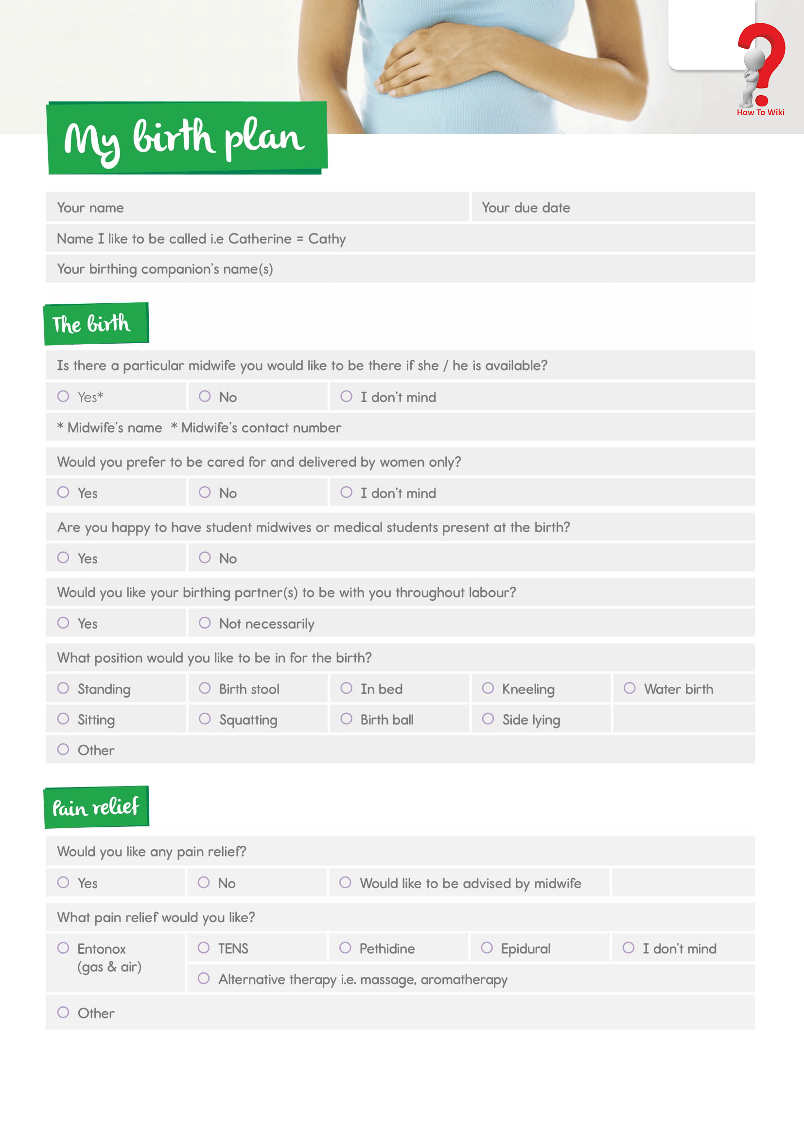 Simple Birth Plan Template