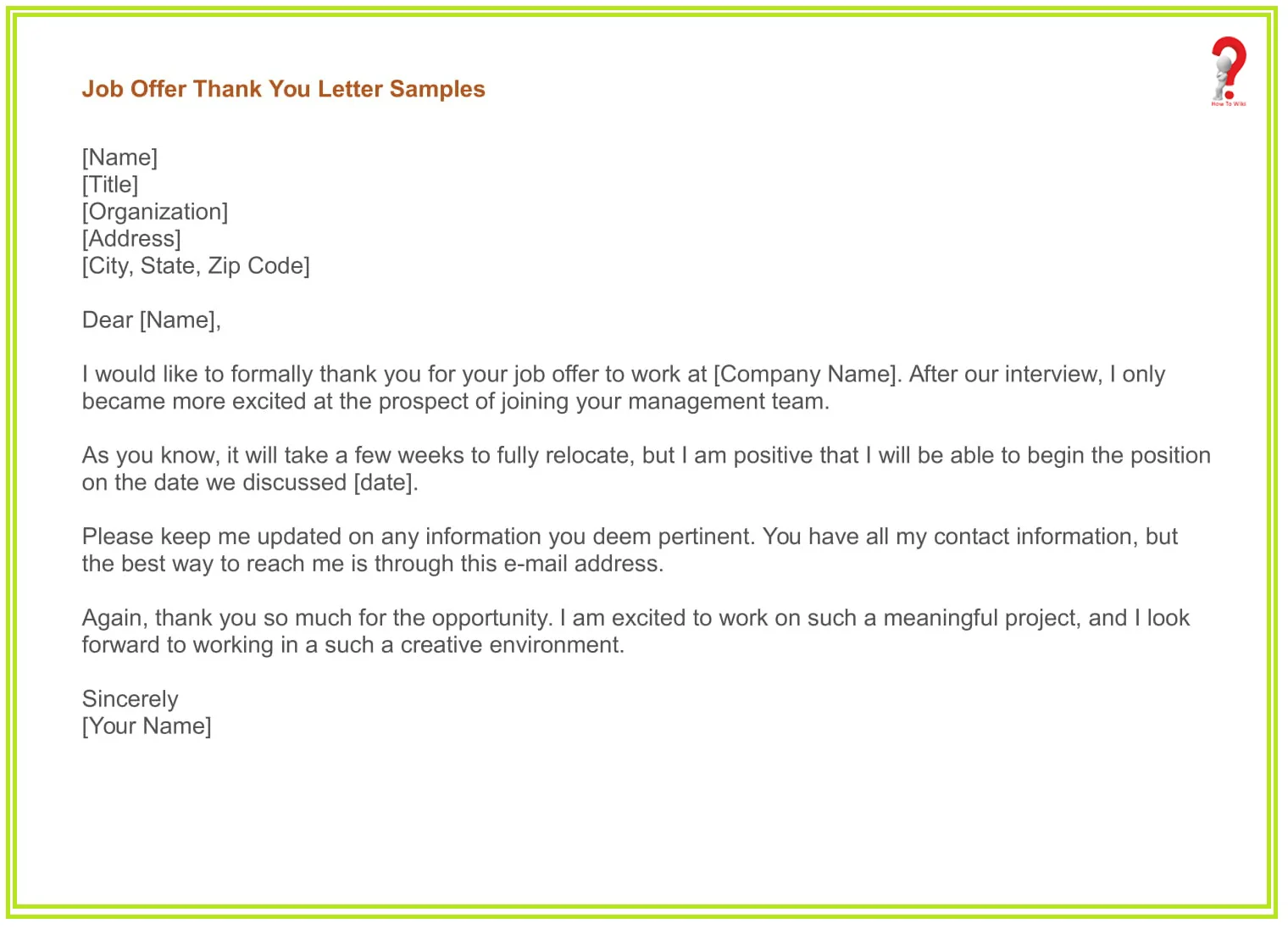 Thank You Letter Format After Job Acceptance 