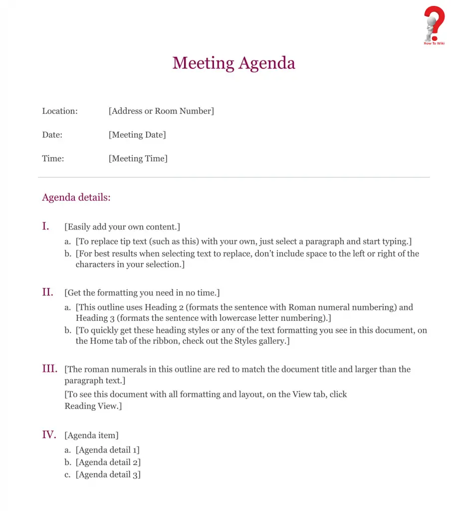 How To Write A Meeting Agenda Template HowToWiki