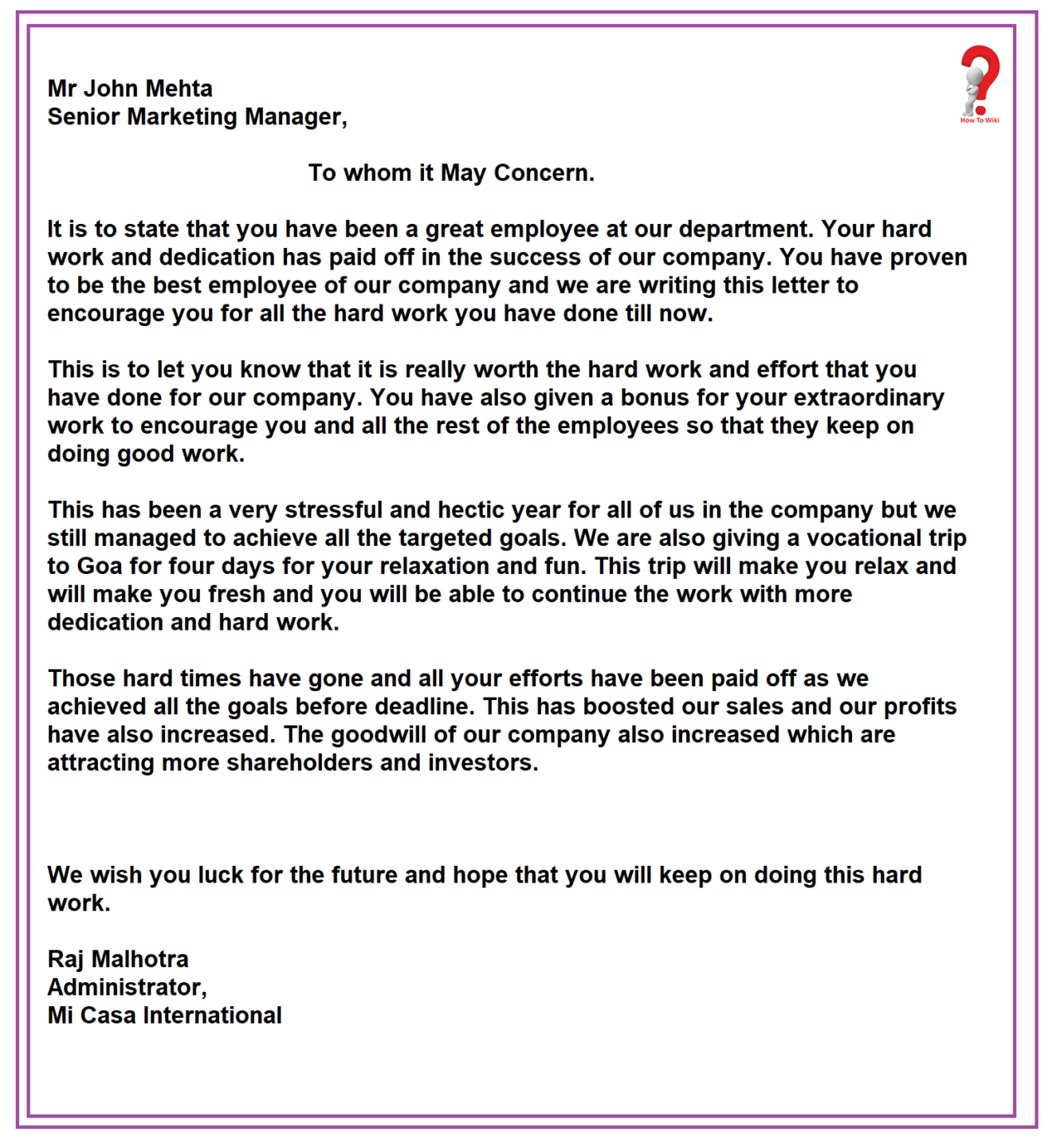 cover letter to employees