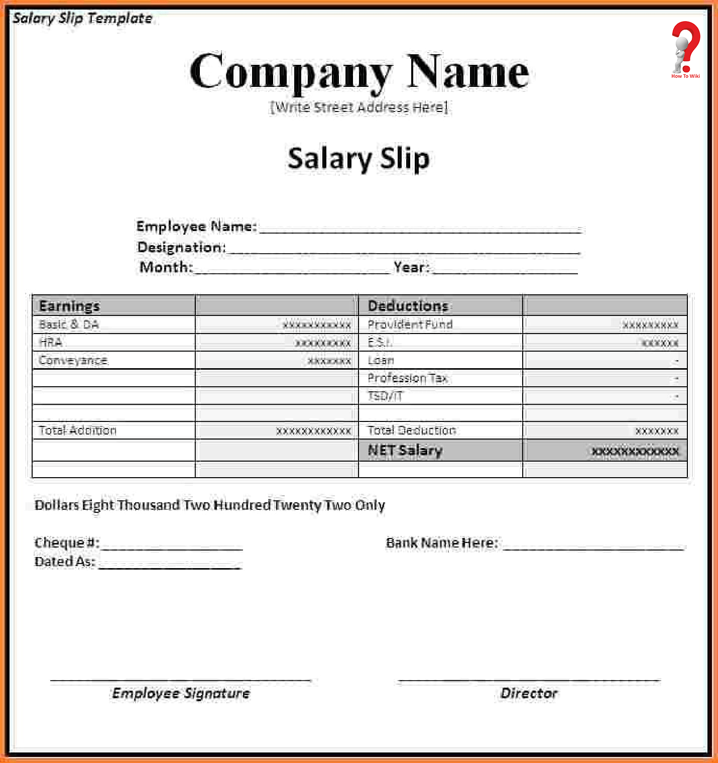 salary slip format blank salary slip format