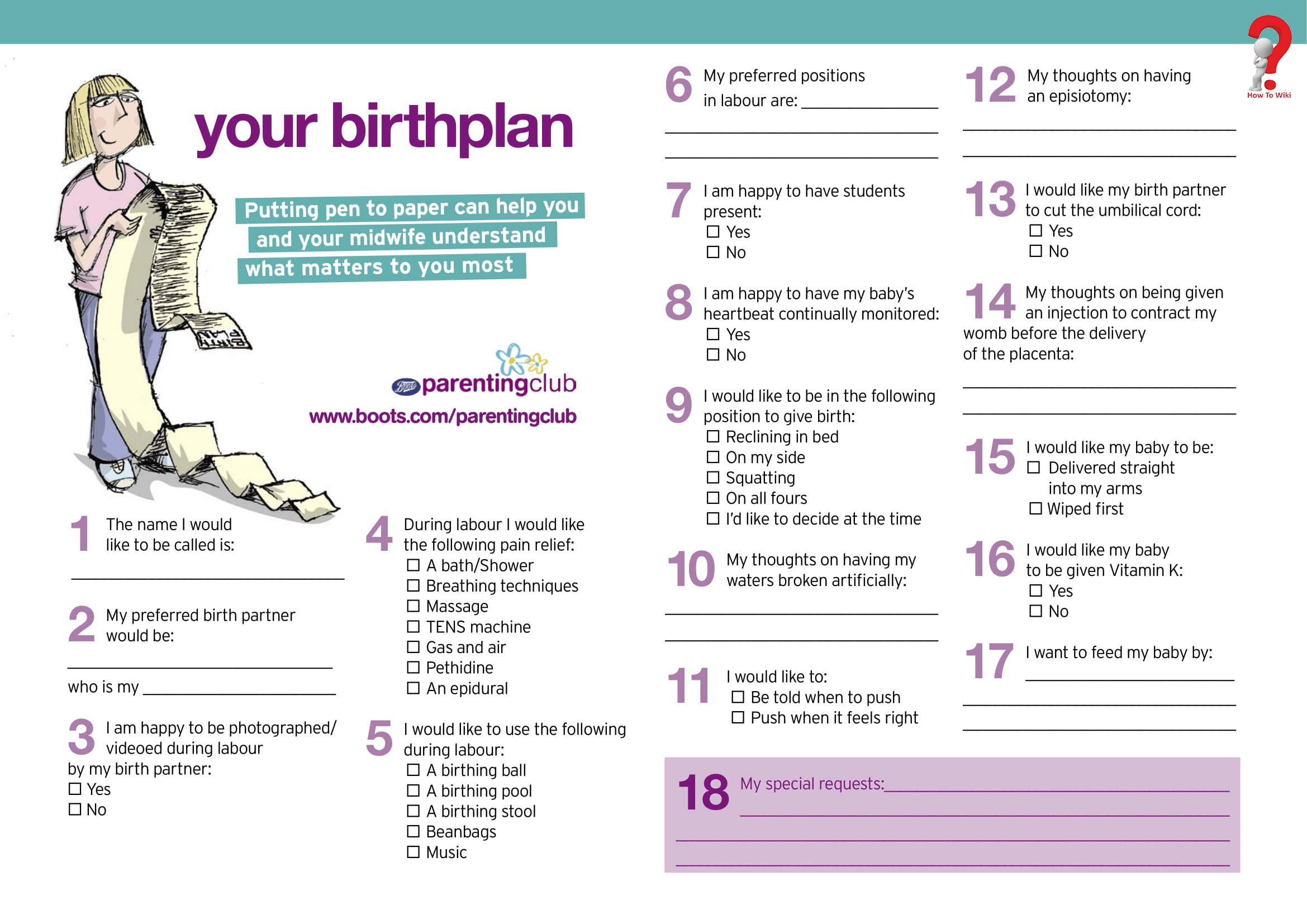 One Page Birth Plan Template