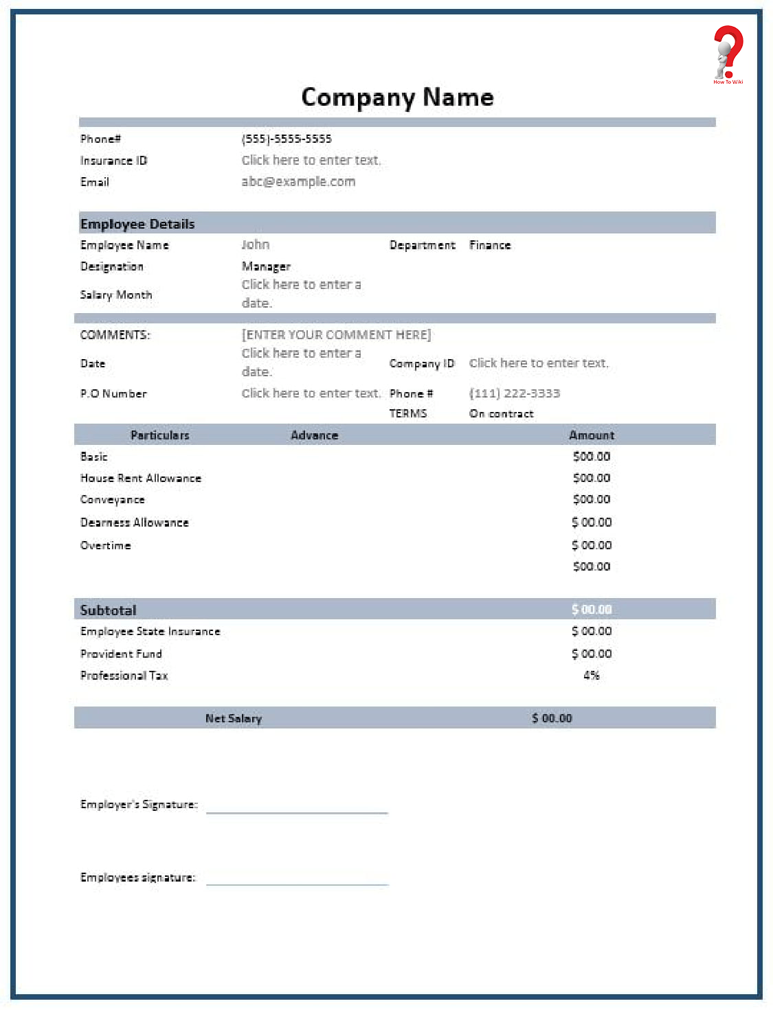 simple salary slip format pdf