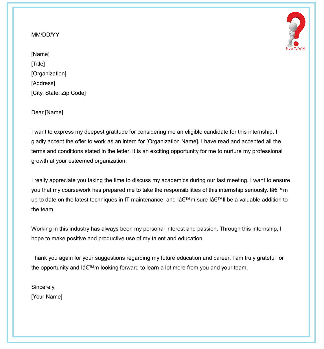 sample before internship thank you letter