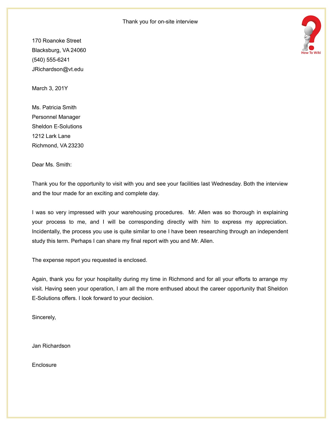 Sample Thank You Letter After Job Interview