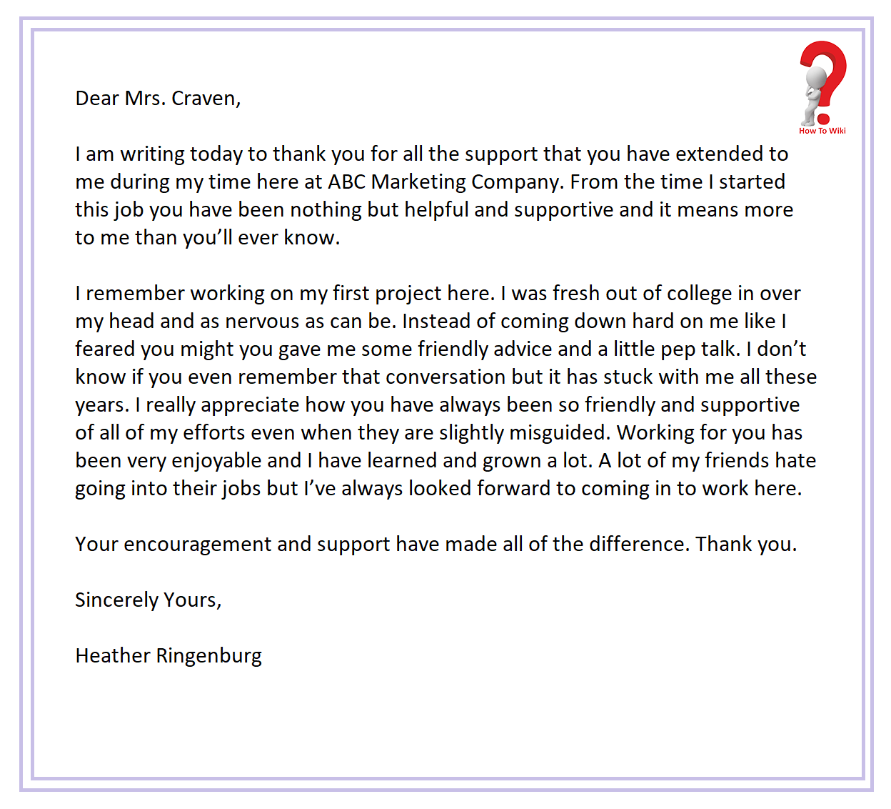 sample thank you letter to boss