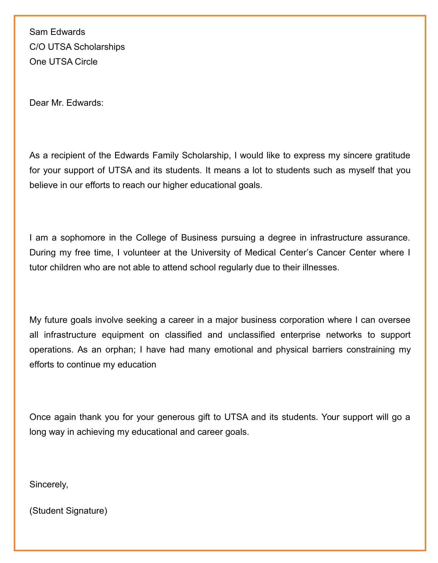 scholarship appreciation letter