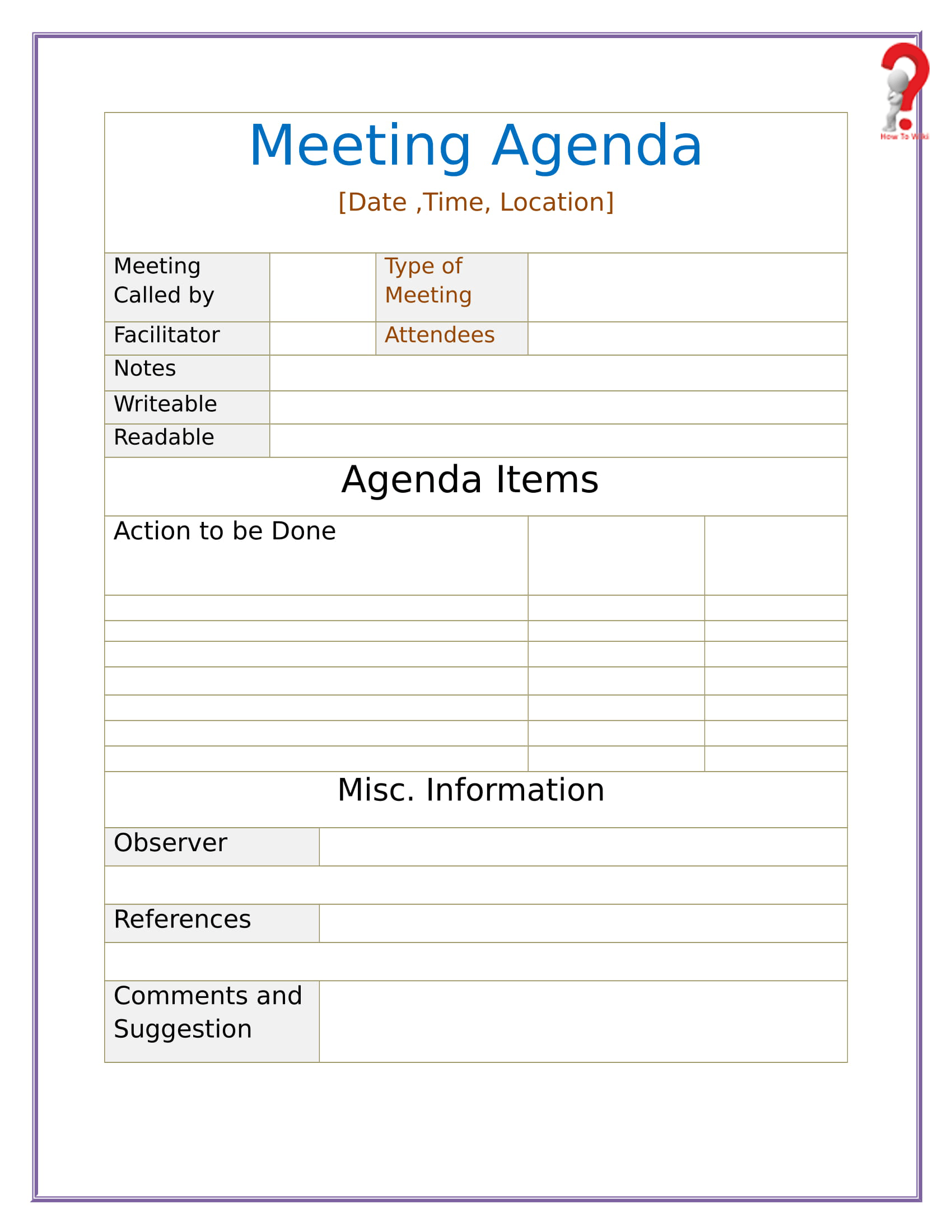 How To Prepare An Agenda For A Meeting Sample