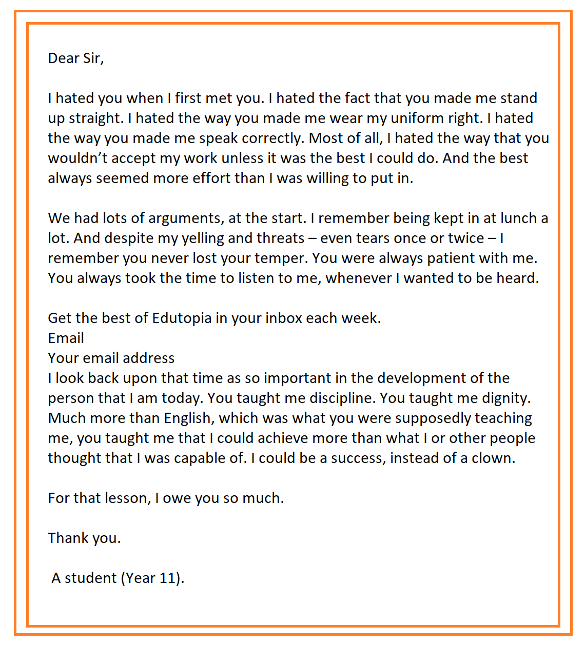 thank you letter for your teacher