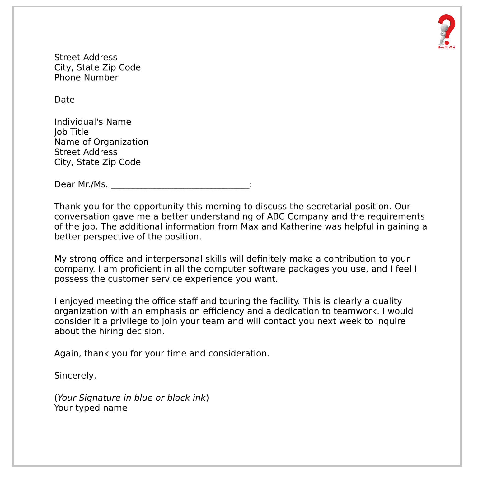 Thank You Letter Template After Phone Interview