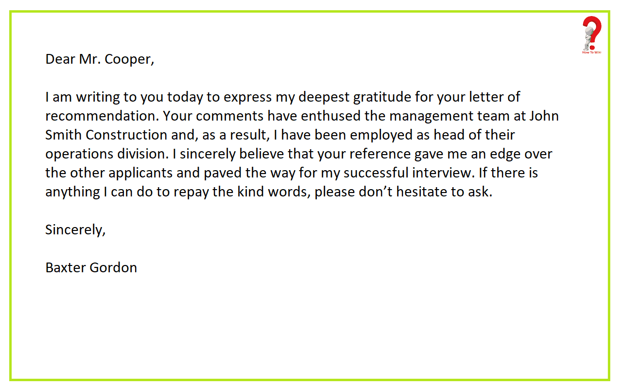 Sample Thank You Letter For Recommendation