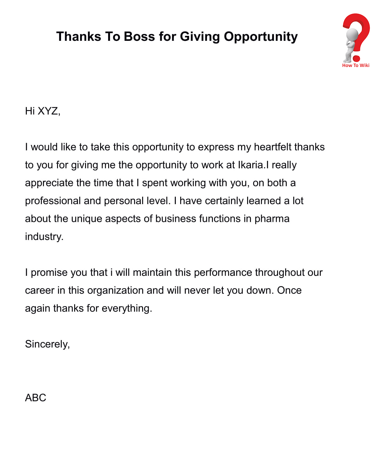 Thank you letter to boss for opportunity