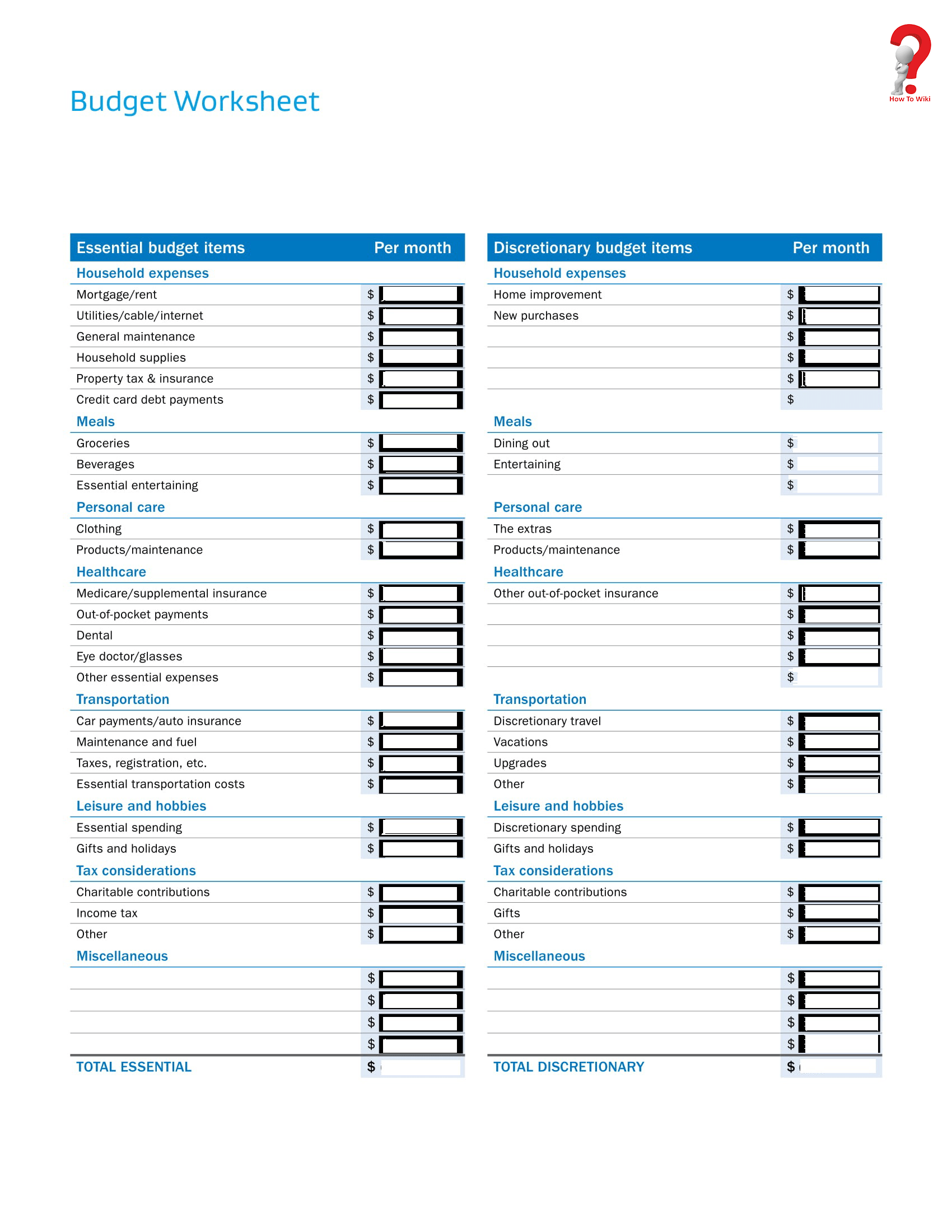 monthly expenses list template