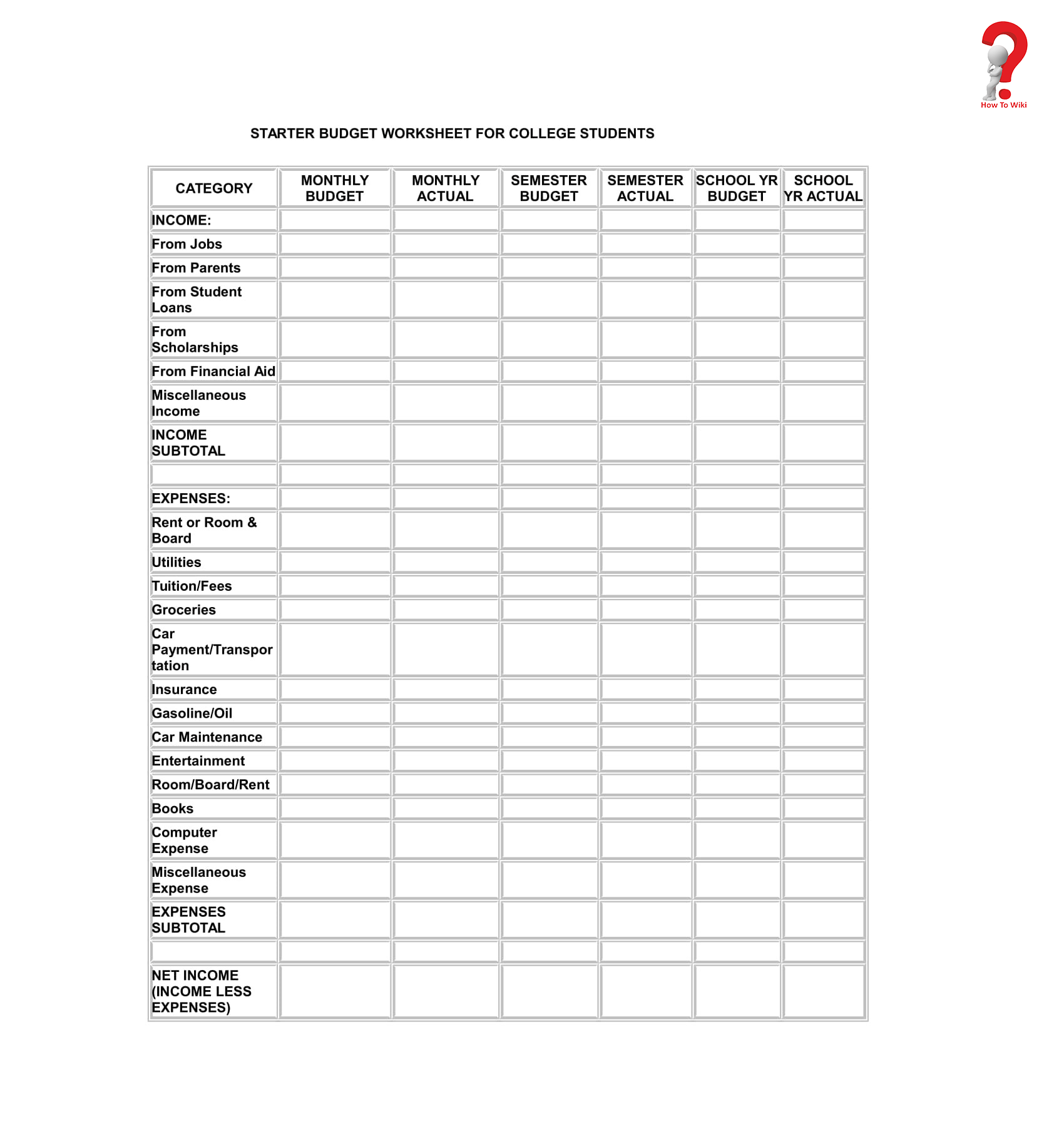 monthly expenses sheet