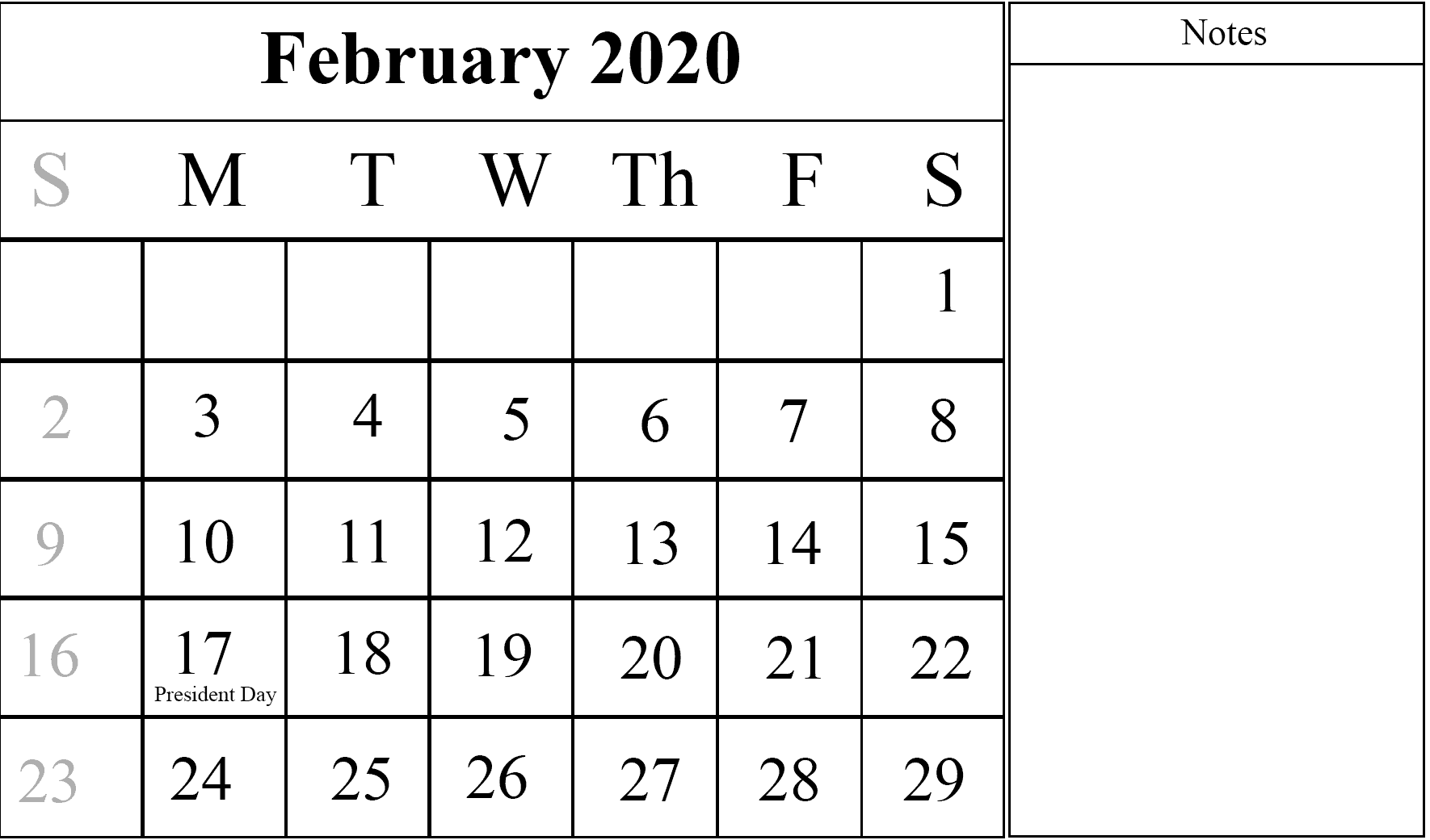 Template Calendar February