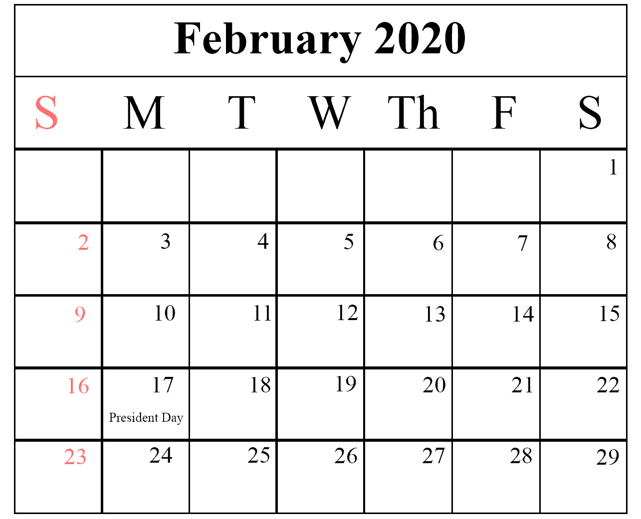 Calendar Template February