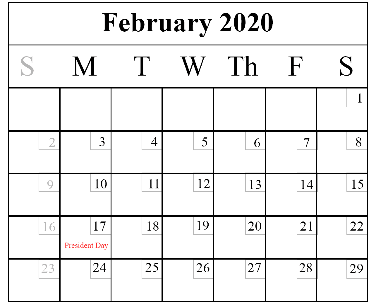 Free February Calendar Template