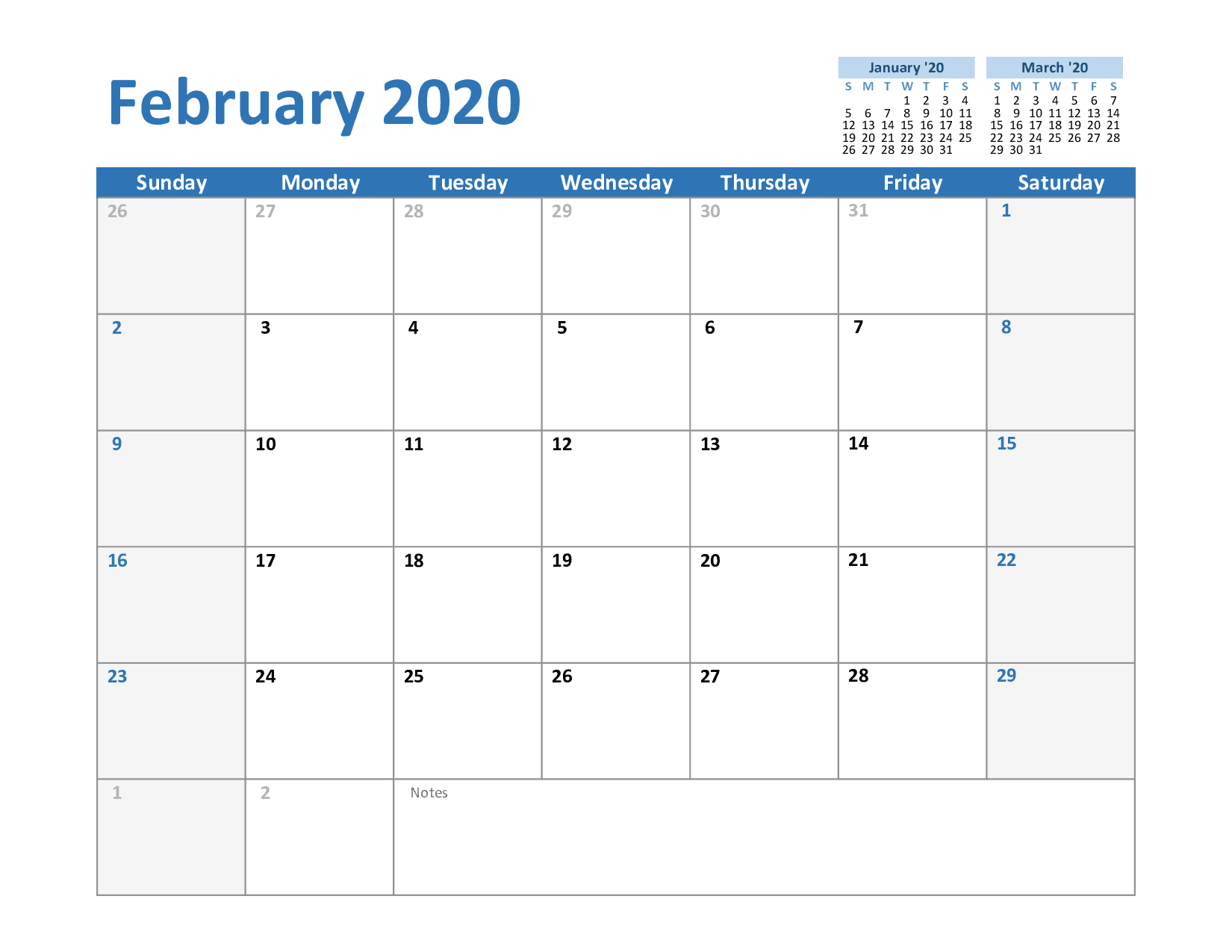 February calendar excel