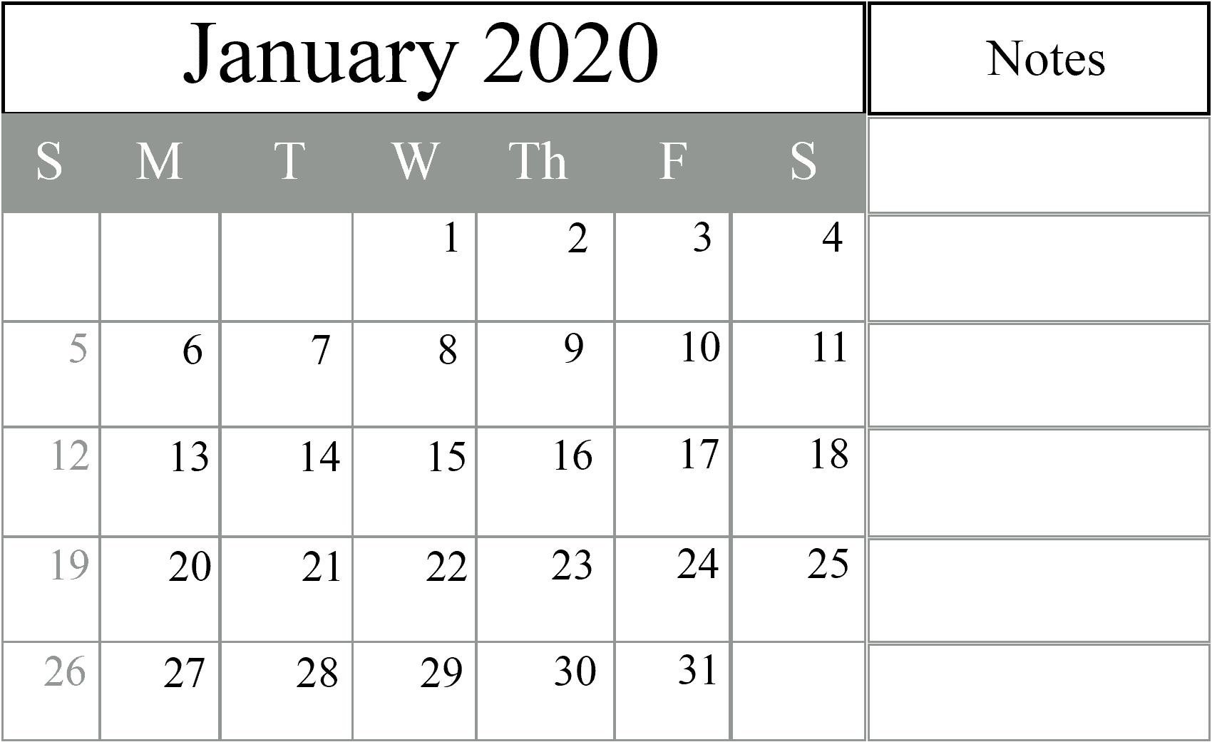 Monthly Printable Calenar January 2020 Calendar Pdf W - Vrogue.co