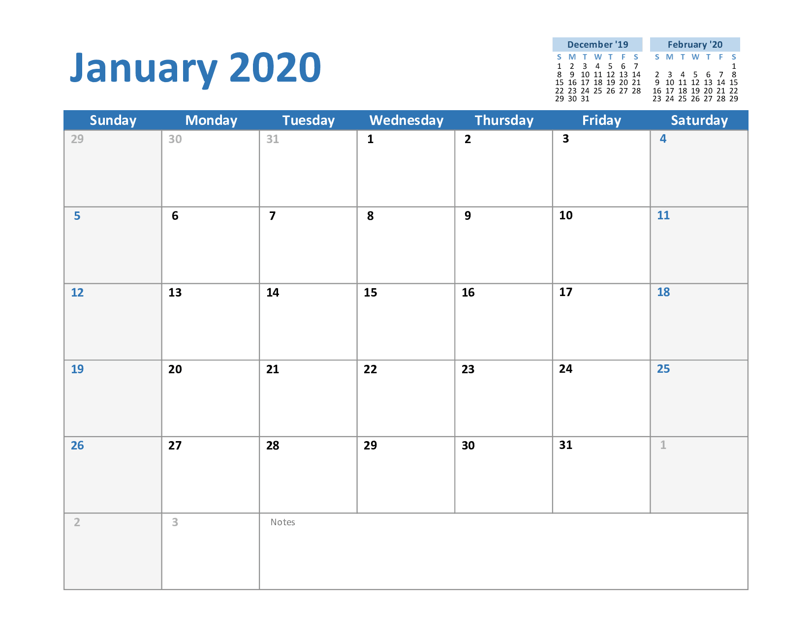 January Calendar Template Monthly Schedule