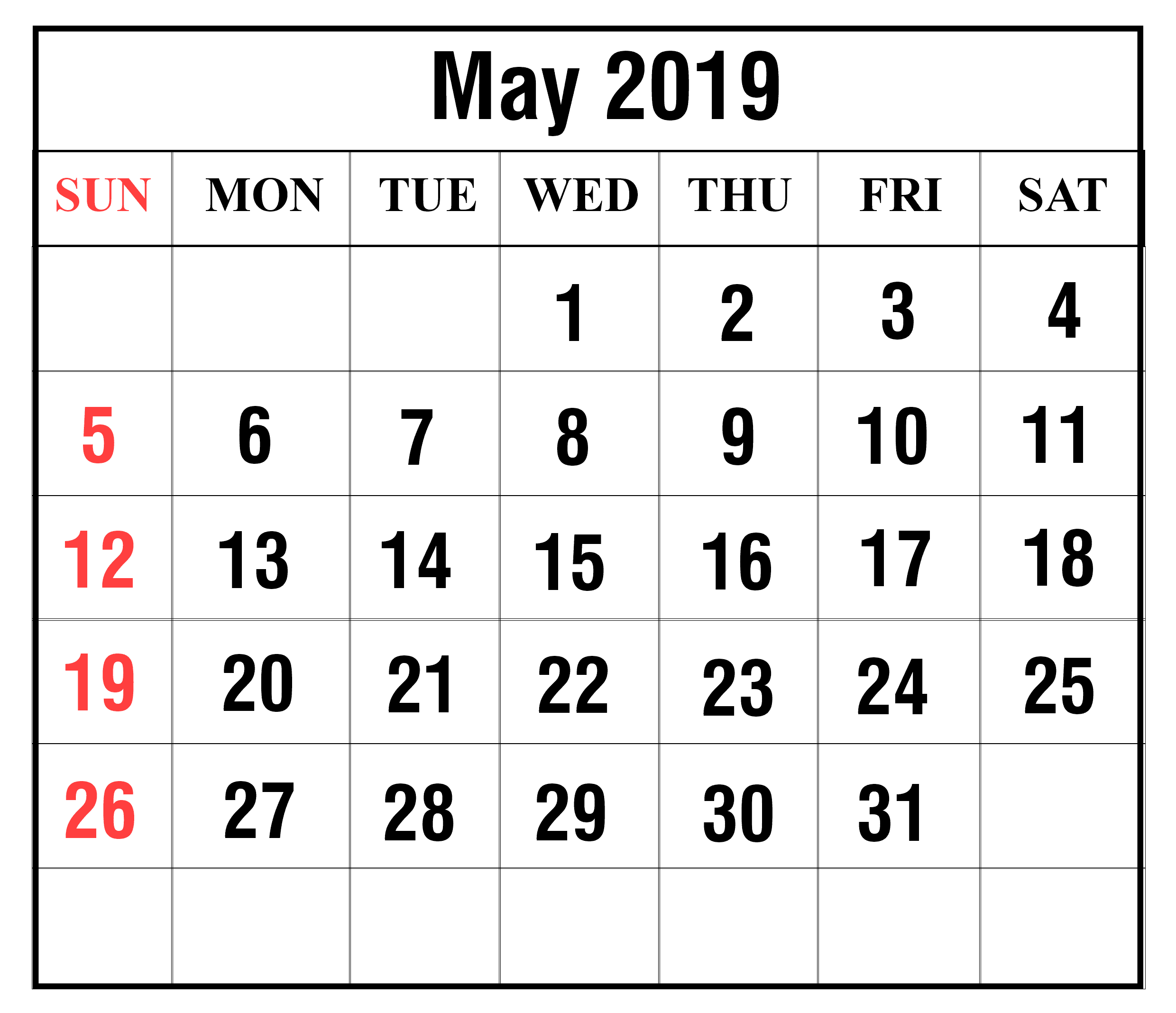 May Calendar 2020 Editable 1