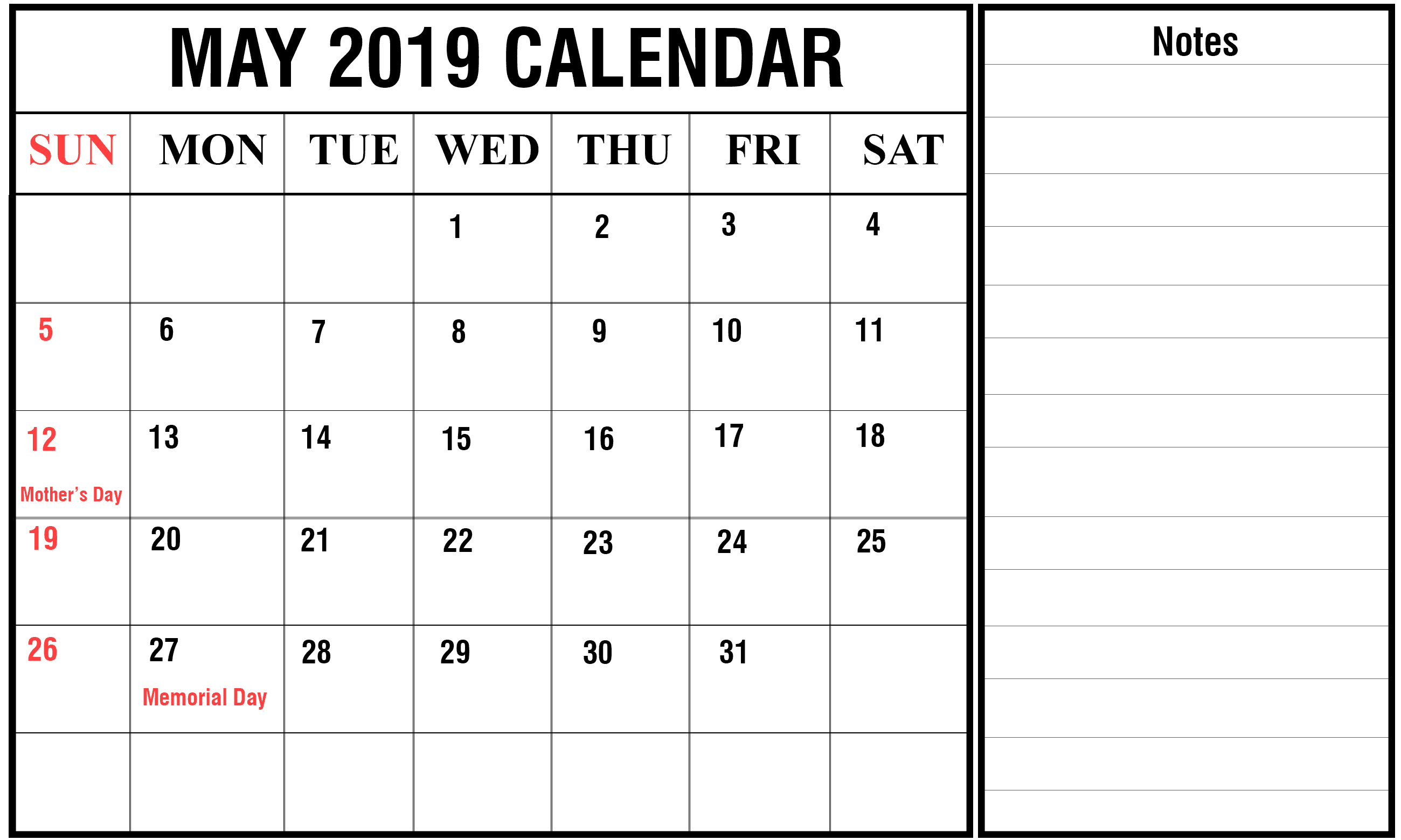 May Calendar 2020 4