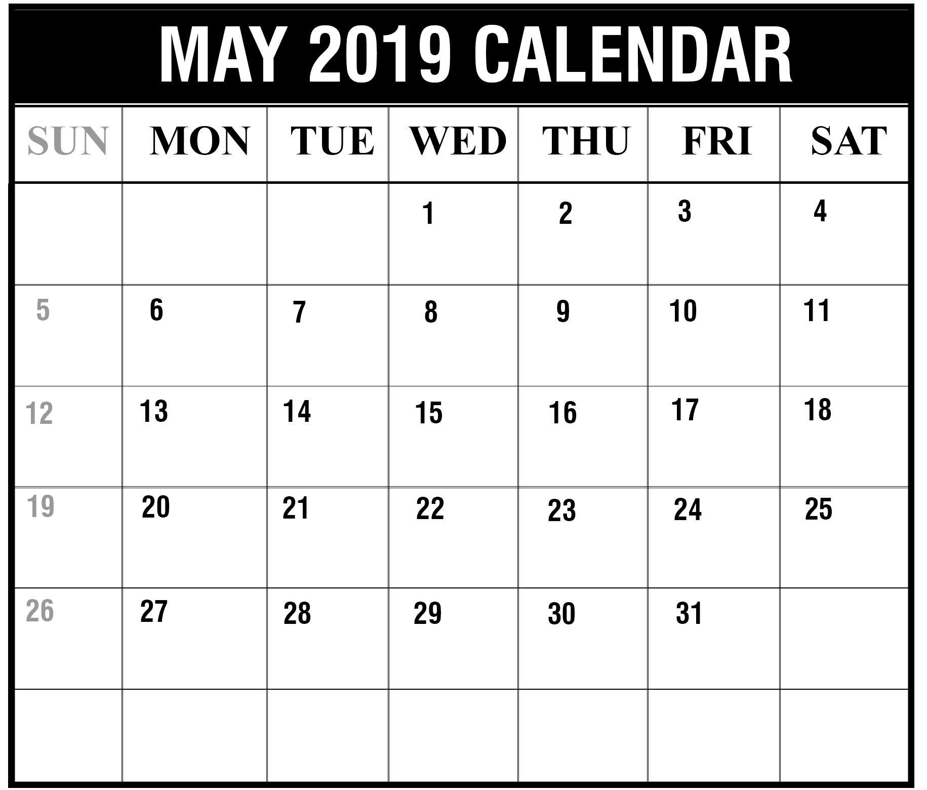 2019 May Blank Calendar 7
