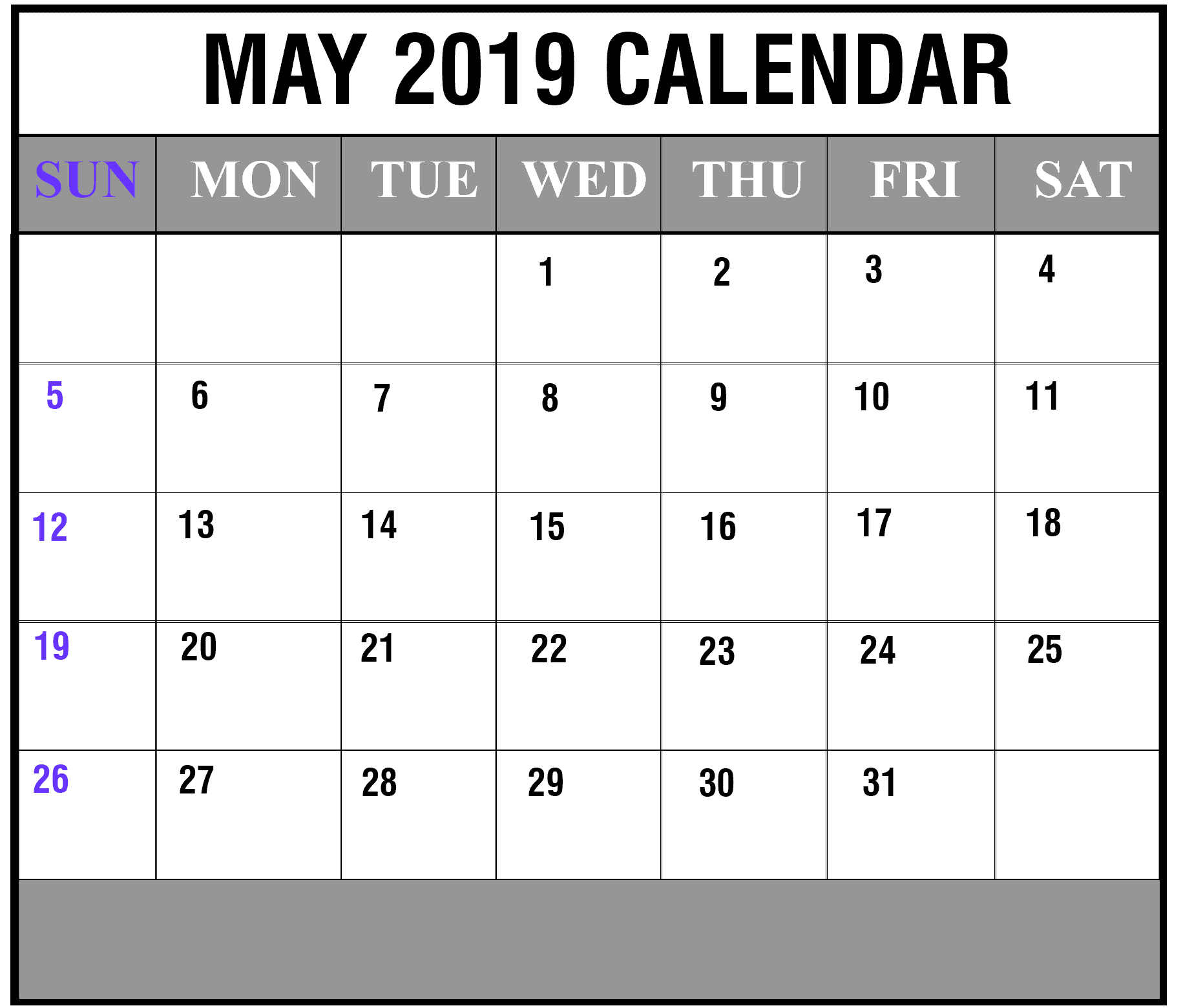 Printable Calendar May 2019 Printable Templates