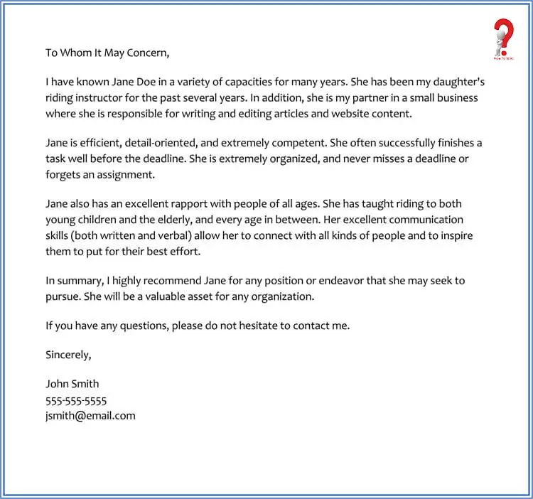 Letter Of Recommendation Sample For A Friend | Letter Template