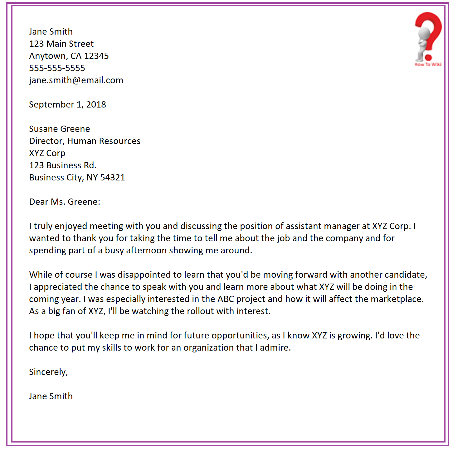 Sample Thank You Letter After Job Rejection 