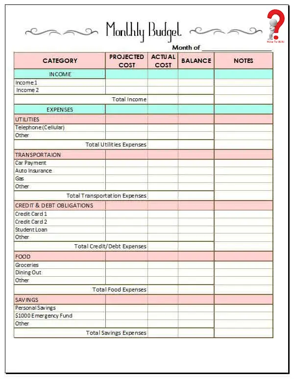 monthly expenses sheet