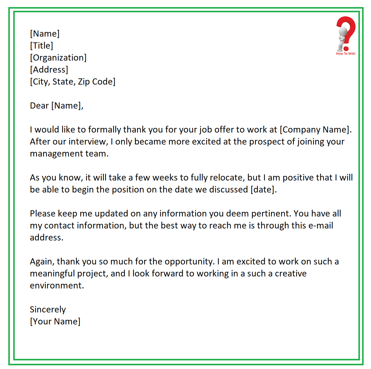 Thank You Letter Template After Getting Hired