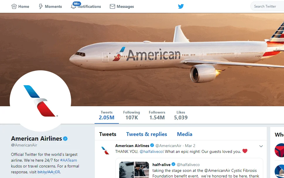 How To Contact American Airlines Customer Service 5 American Airline twitter page