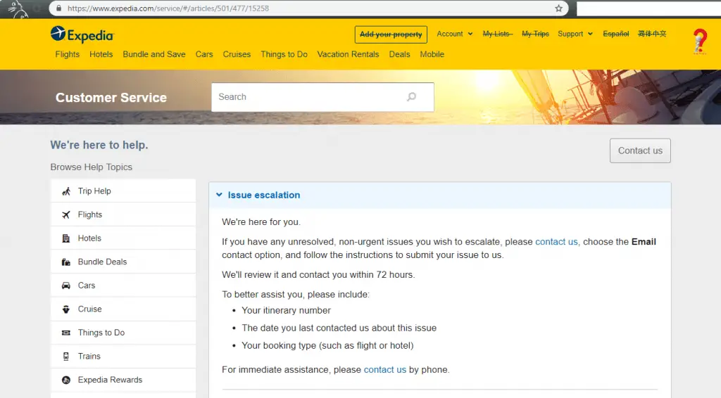 expedia customer service chat usa