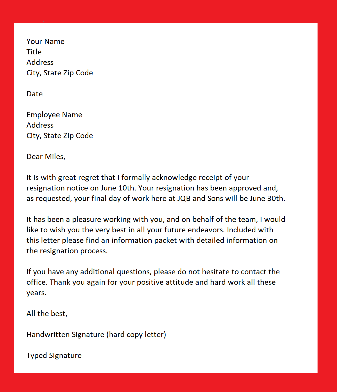 Resignation Acceptance Letter