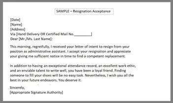 How To Write Resignation Acceptance Letter Template Howtowiki