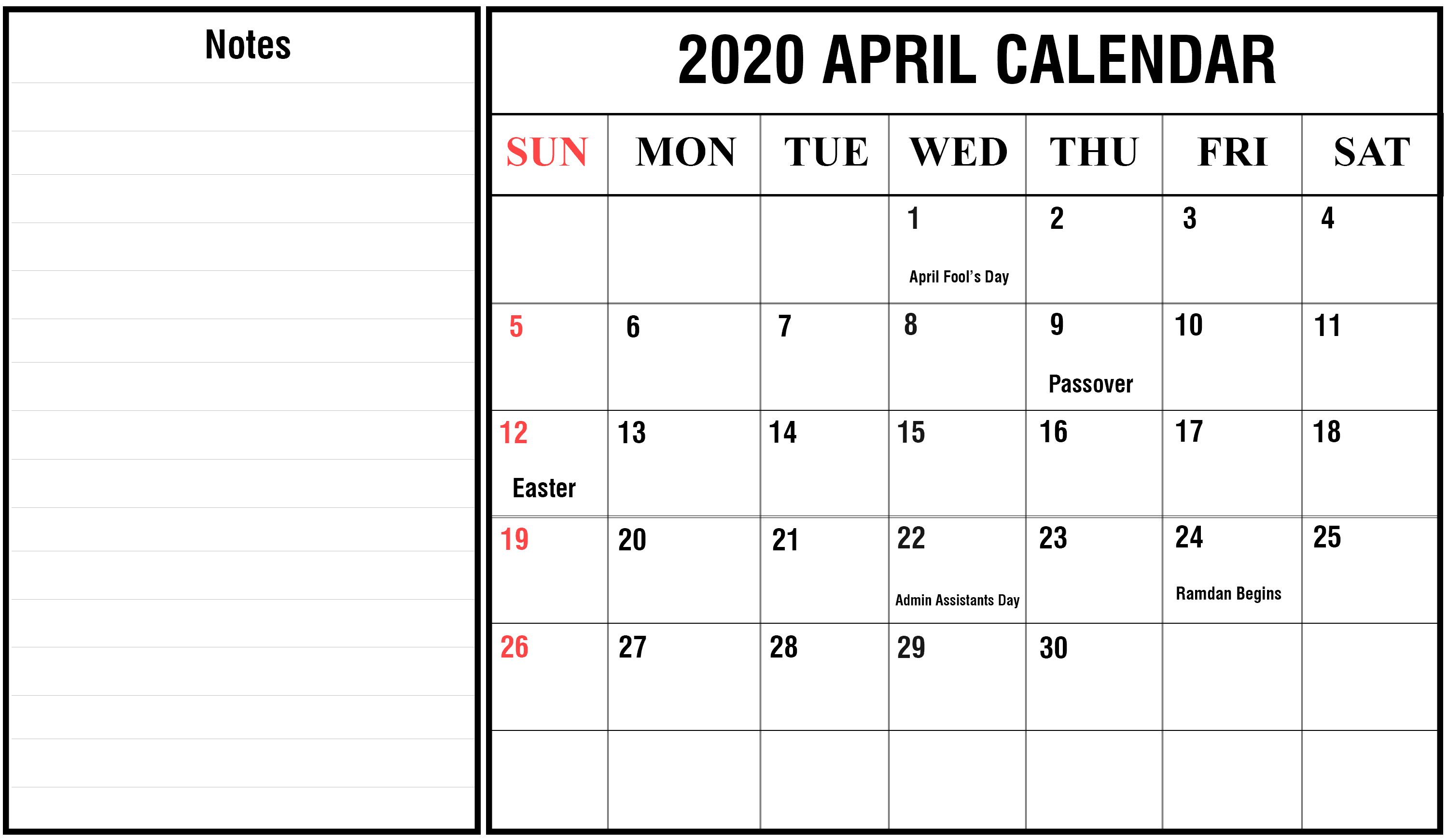 Blank April 2020 Template