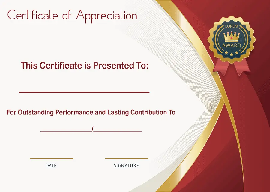 Certificate Of Appreciation Sample
