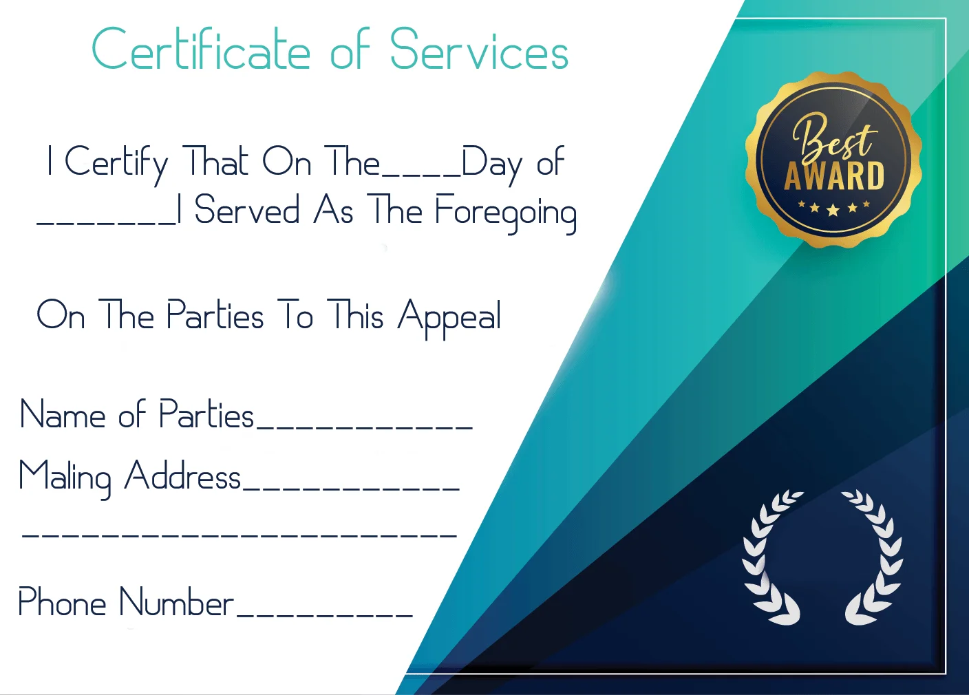 5+ Free Printable Certificate Of Service Templates 2 Certificate of Service Template